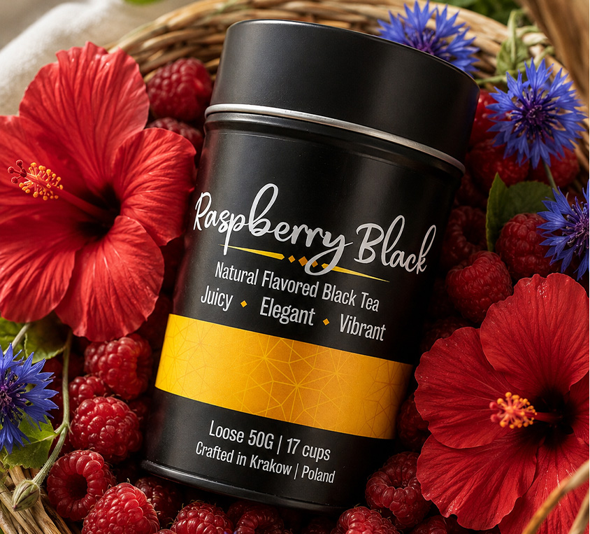 Raspberry Black czarna herbata z malinami i hibiskusem